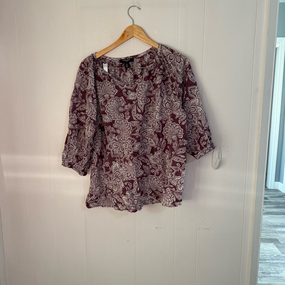 Nine West Pink Relaxed Ruffled 3/4 Sleeve Blouse